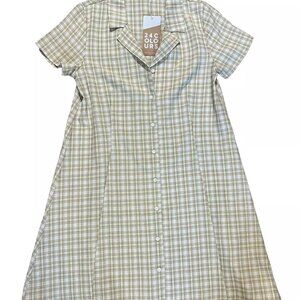 24 Colours Women Tan Green Checkered Mini Shift Dress Size Small 36
